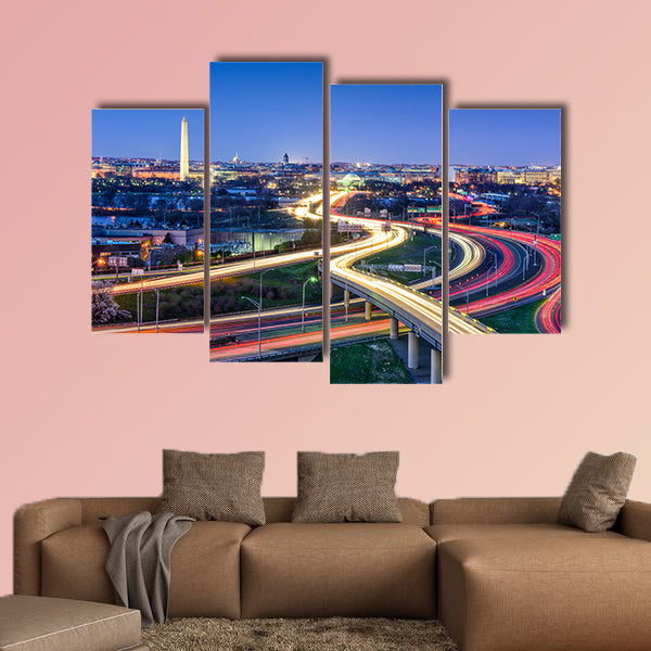 Washington D.C. skyline with highways multi panel canvas wall art