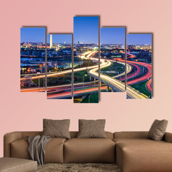 Washington D.C. skyline with highways multi panel canvas wall art