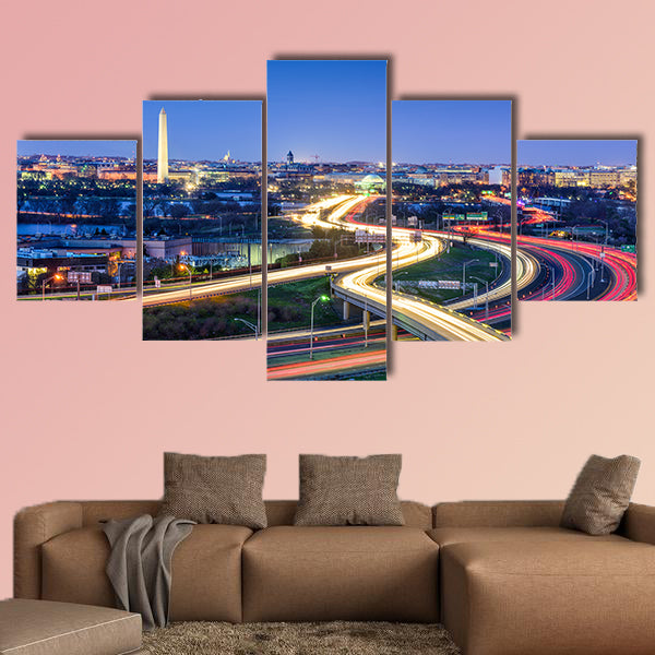 Washington D.C. skyline with highways multi panel canvas wall art