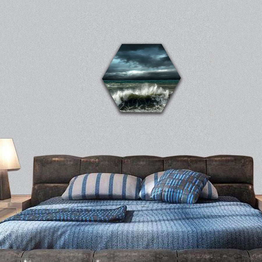 View of storm seascape hexagonal canvas wall art