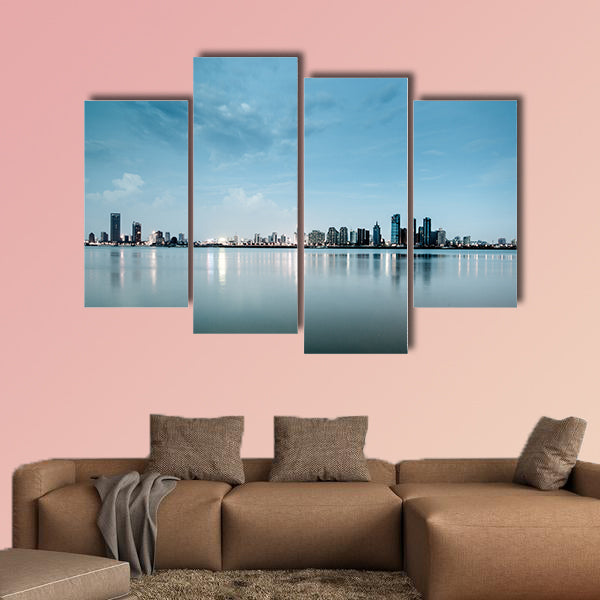 Shanghai skyline with reflection, China multi panel canvas wall art