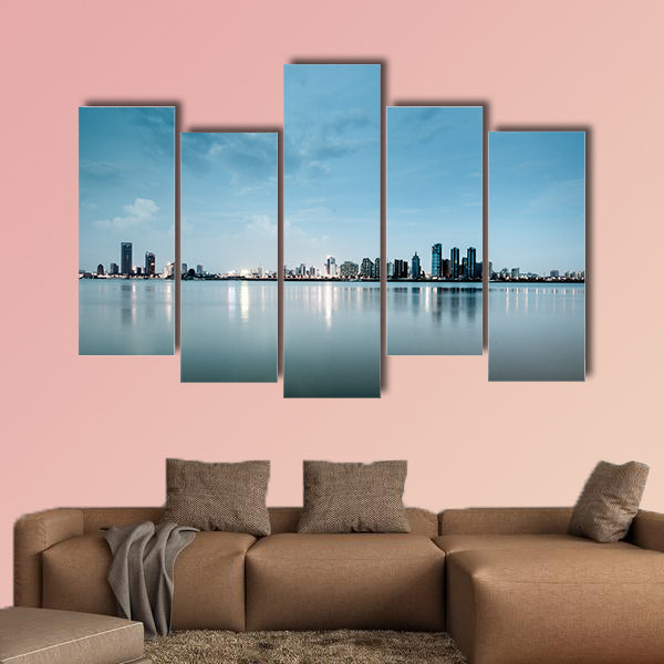 Shanghai skyline with reflection, China multi panel canvas wall art