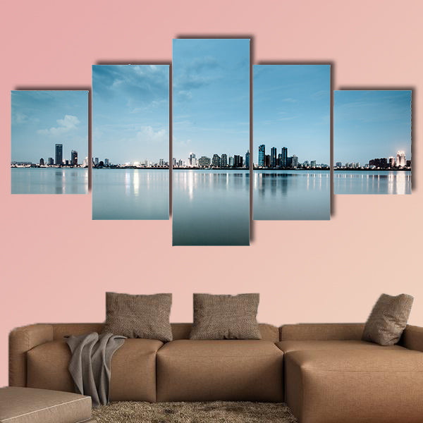 Shanghai skyline with reflection, China multi panel canvas wall art