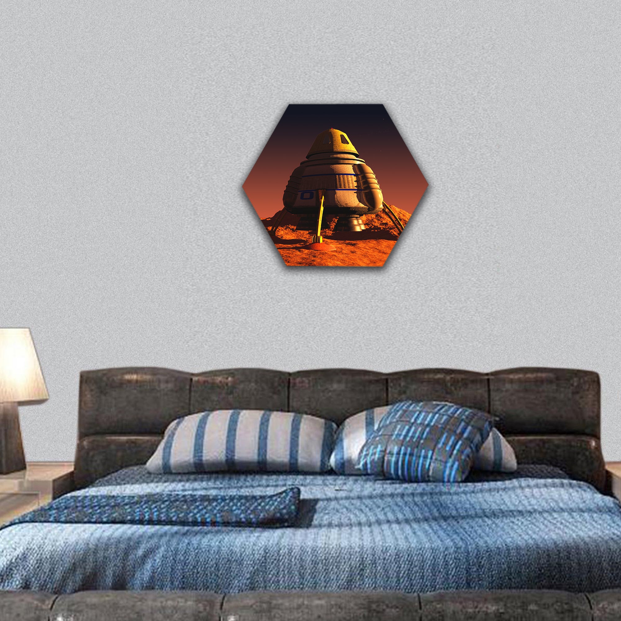 scene of the astronaut on mars hexagonal canvas wall art