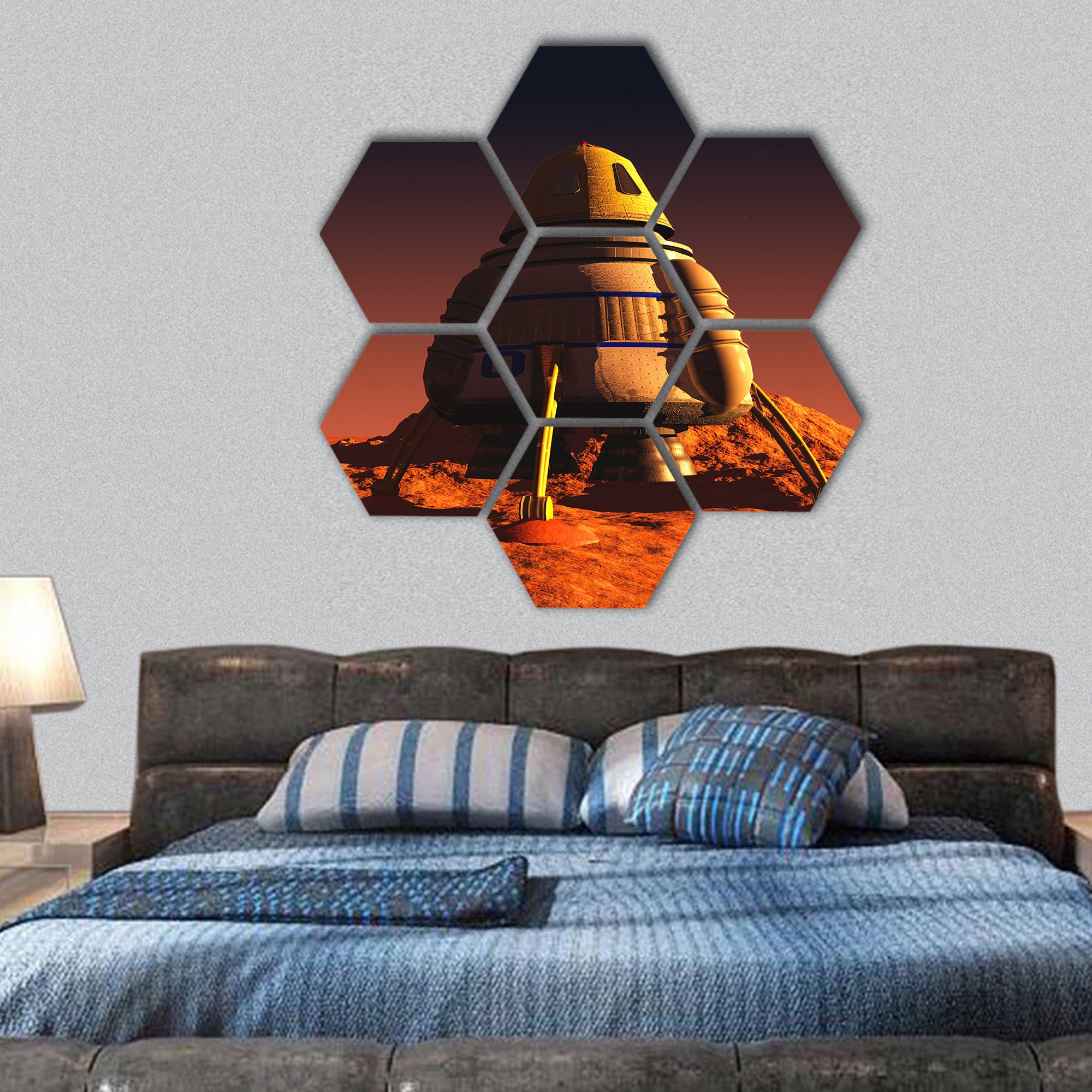 scene of the astronaut on mars hexagonal canvas wall art
