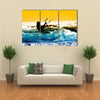 Kite boarder action with sunset Multi panel canvas wall art