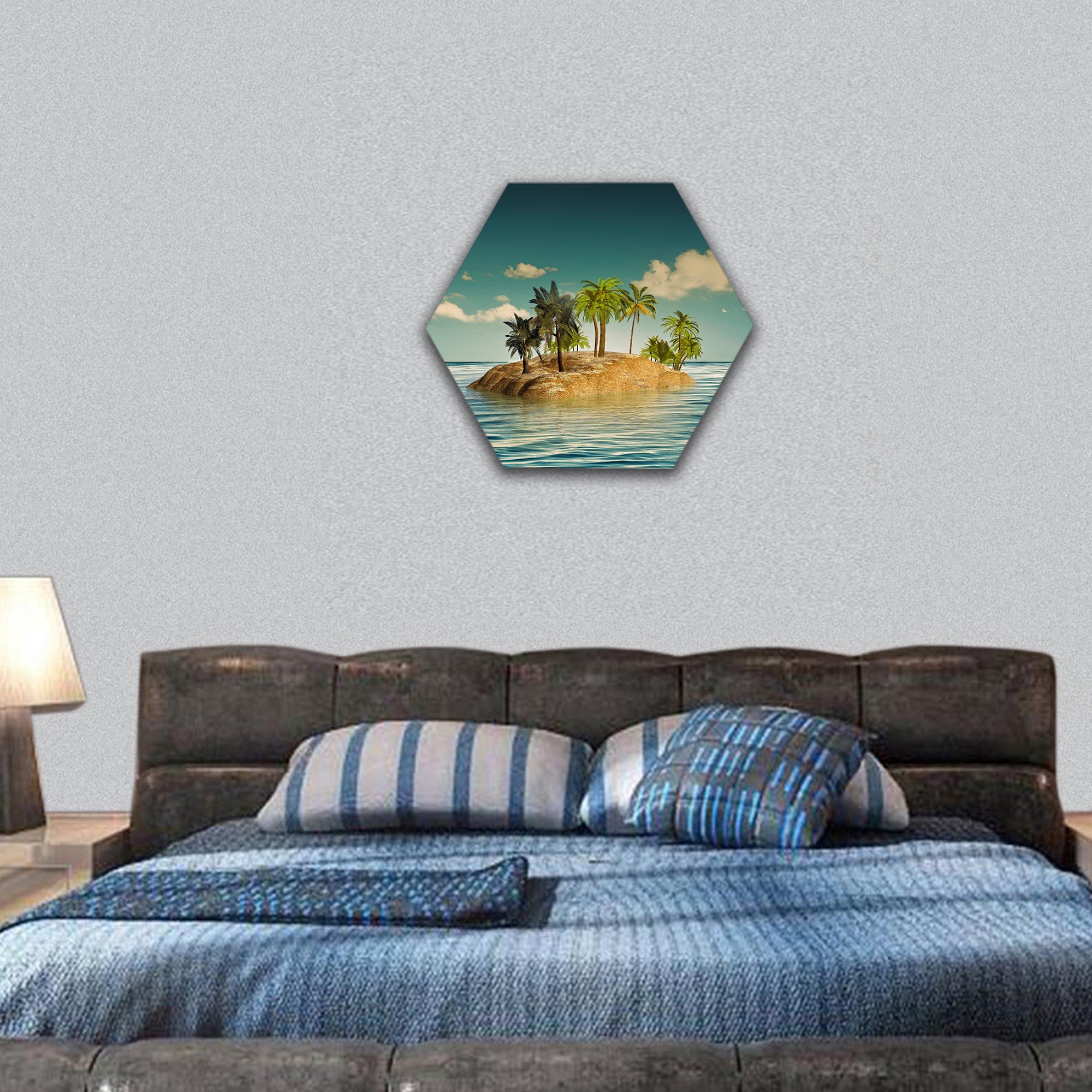 Beauty island in the sea hexagonal canvas wall art