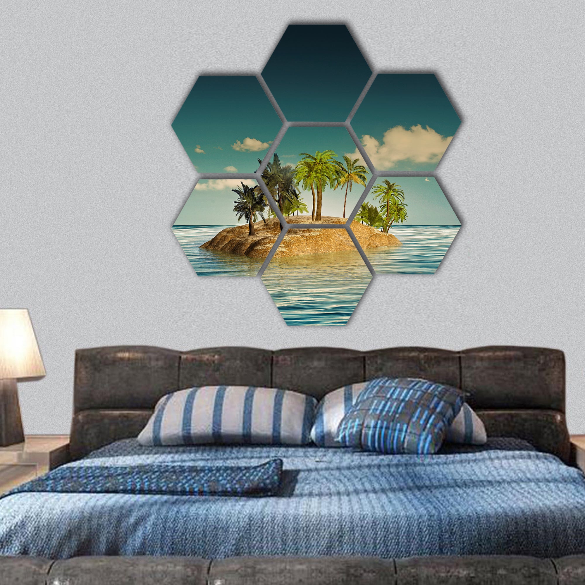 Beauty island in the sea hexagonal canvas wall art