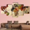 Map of world made from different kinds of spices, close-up multi panel canvas wall art