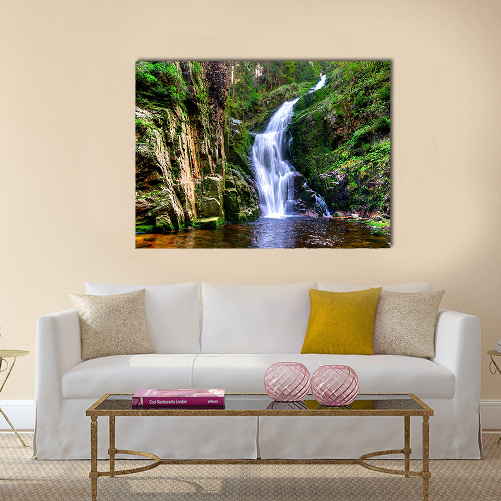 Waterfall in mountains Multi Panel Canvas Wall Art