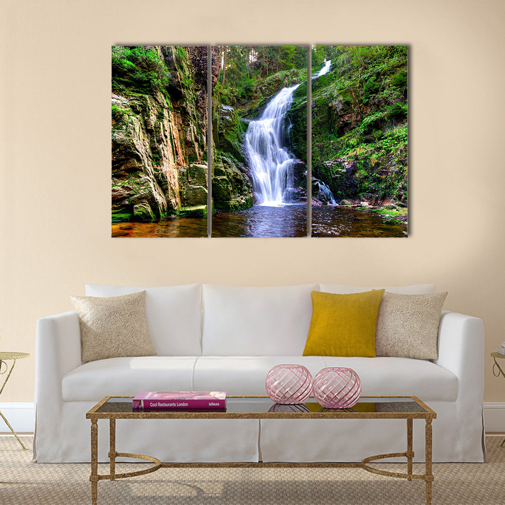Waterfall in mountains Multi Panel Canvas Wall Art