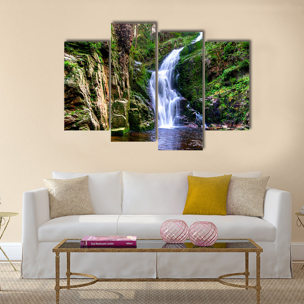 Waterfall in mountains Multi Panel Canvas Wall Art
