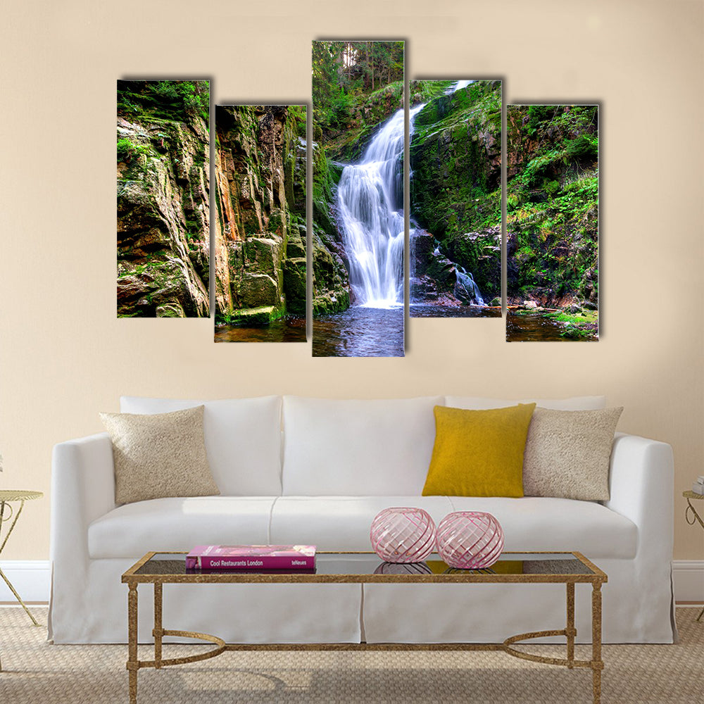 Waterfall in mountains Multi Panel Canvas Wall Art