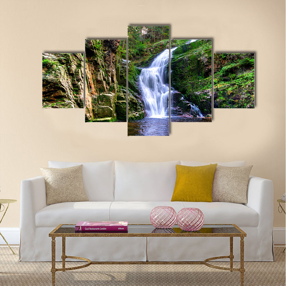 Waterfall in mountains Multi Panel Canvas Wall Art