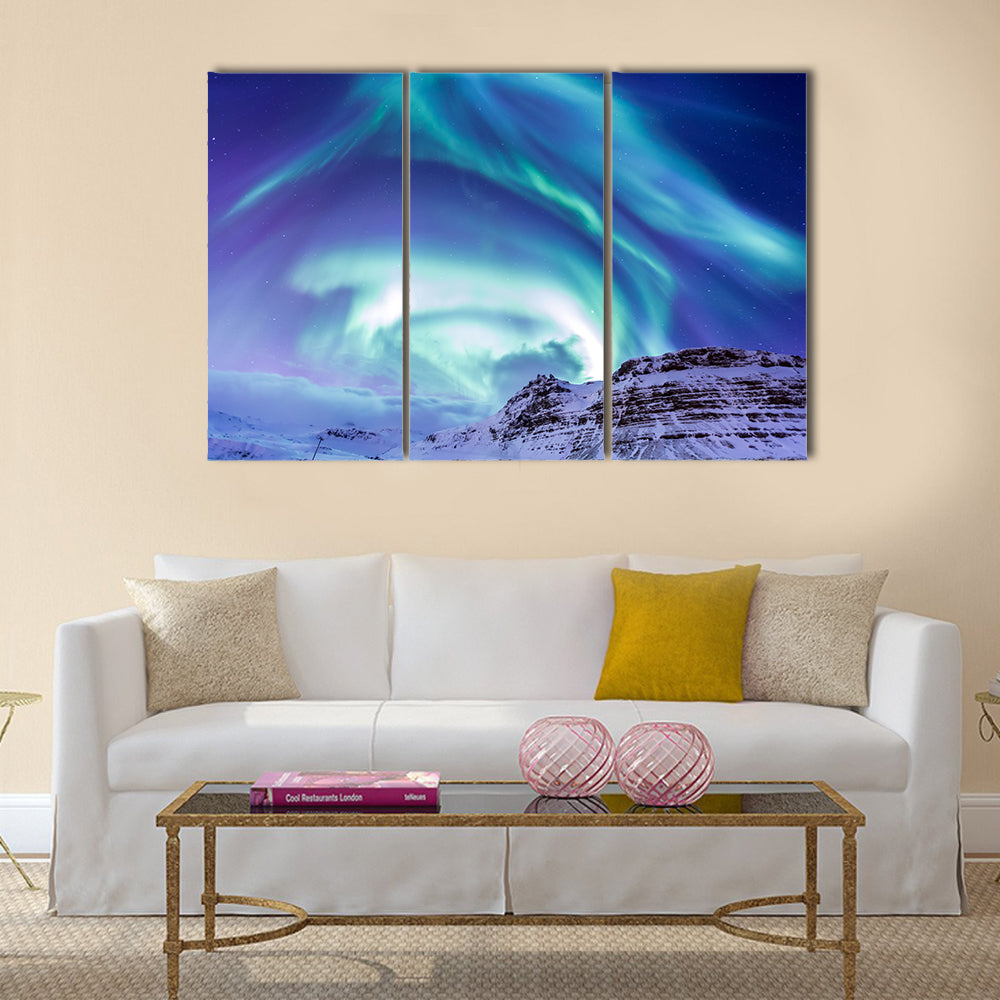 Northern Light Aurora borealis at Kirkjufell Iceland multi panel canvas wall art