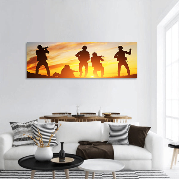 Rifle at sunset panoramic canvas wall art