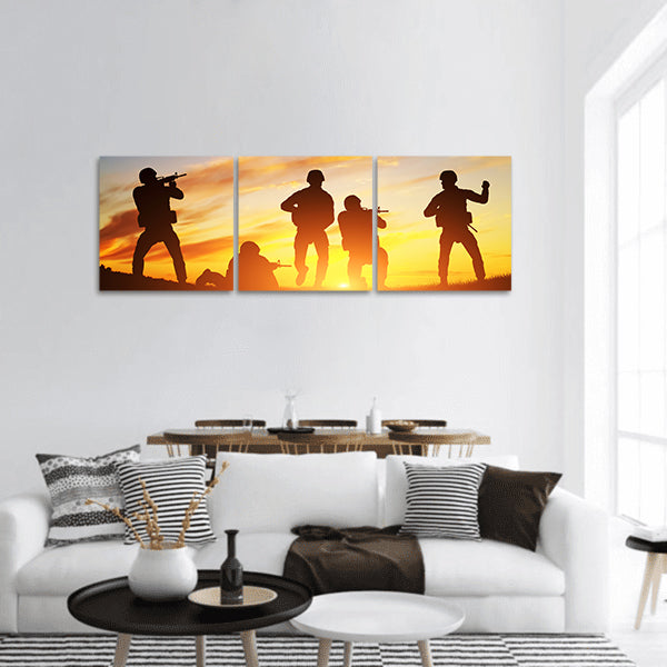 Rifle at sunset panoramic canvas wall art