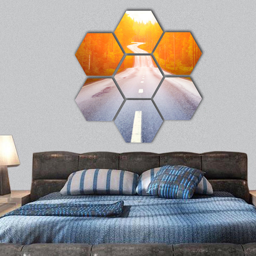 Country road hexagonal canvas wall art