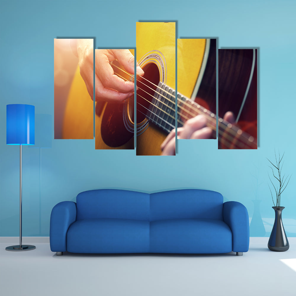 Man playing an acoustic guitar Multi panel Canvas Wall Art