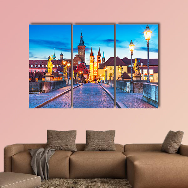 Scenic sunset evening view of the Old Main Bridge, Bavaria, wall art
