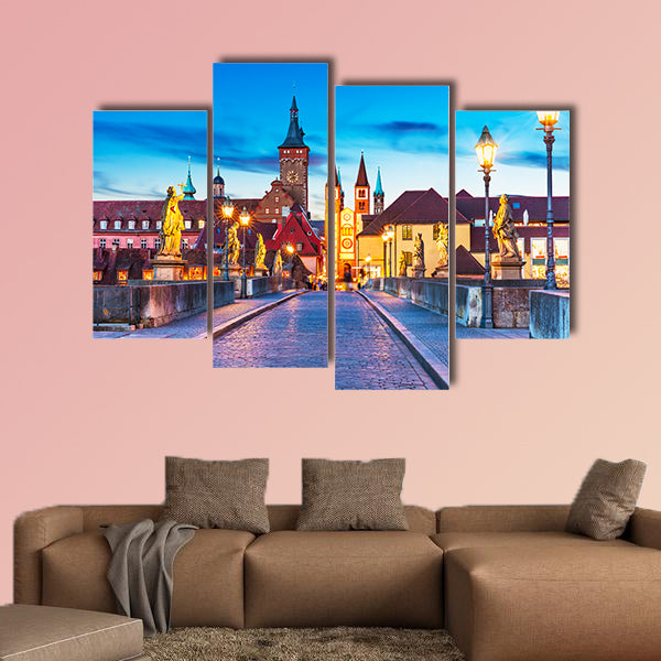 Scenic sunset evening view of the Old Main Bridge, Bavaria, wall art
