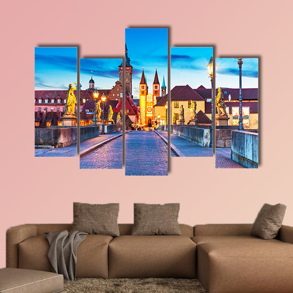 Scenic sunset evening view of the Old Main Bridge, Bavaria, wall art