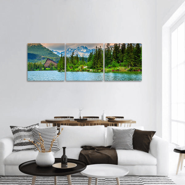 Stunning mountain lake in the High Tatras, Strbske Pleso, panoramic canvas wall art