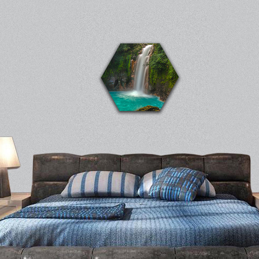 Rio Celeste Waterfall photographed in Costa Rica hexagonal canvas wall art