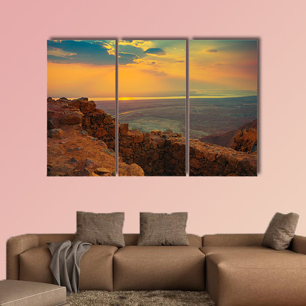 Beautiful sunrise over Masada fortress Multi panel canvas wall art
