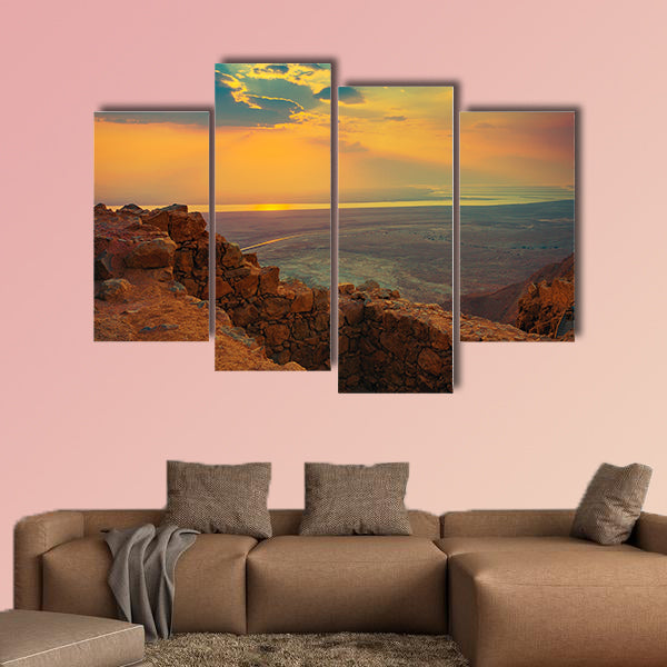 Beautiful sunrise over Masada fortress Multi panel canvas wall art