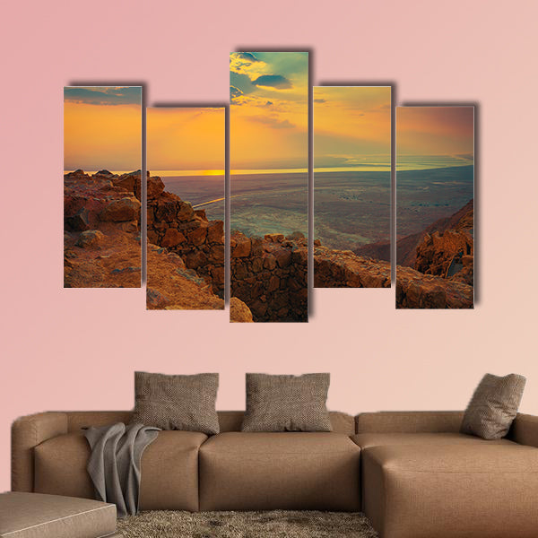 Beautiful sunrise over Masada fortress Multi panel canvas wall art