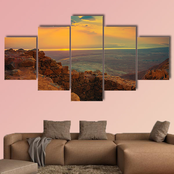 Beautiful sunrise over Masada fortress Multi panel canvas wall art