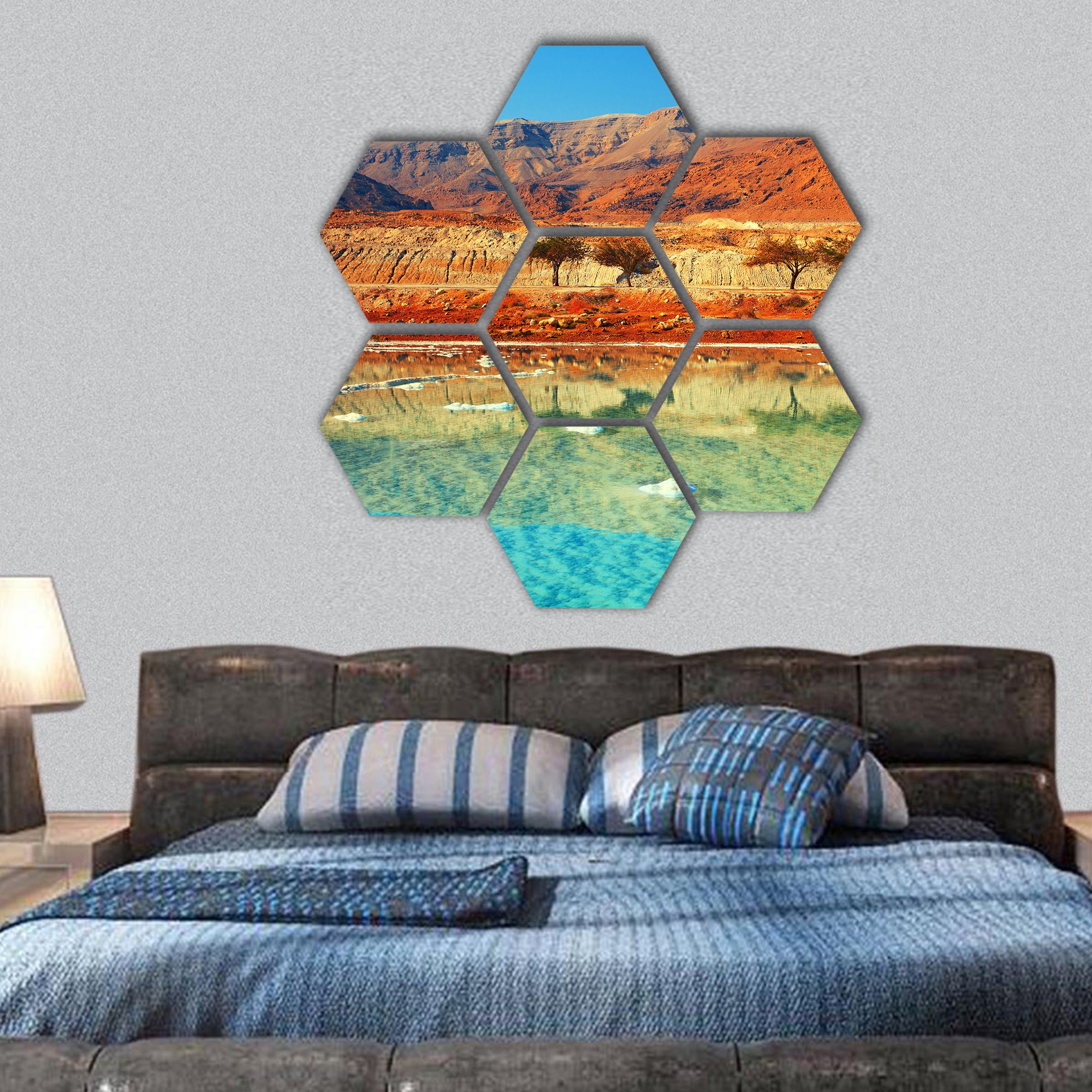Dead sea salt shore hexagonal canvas wall art