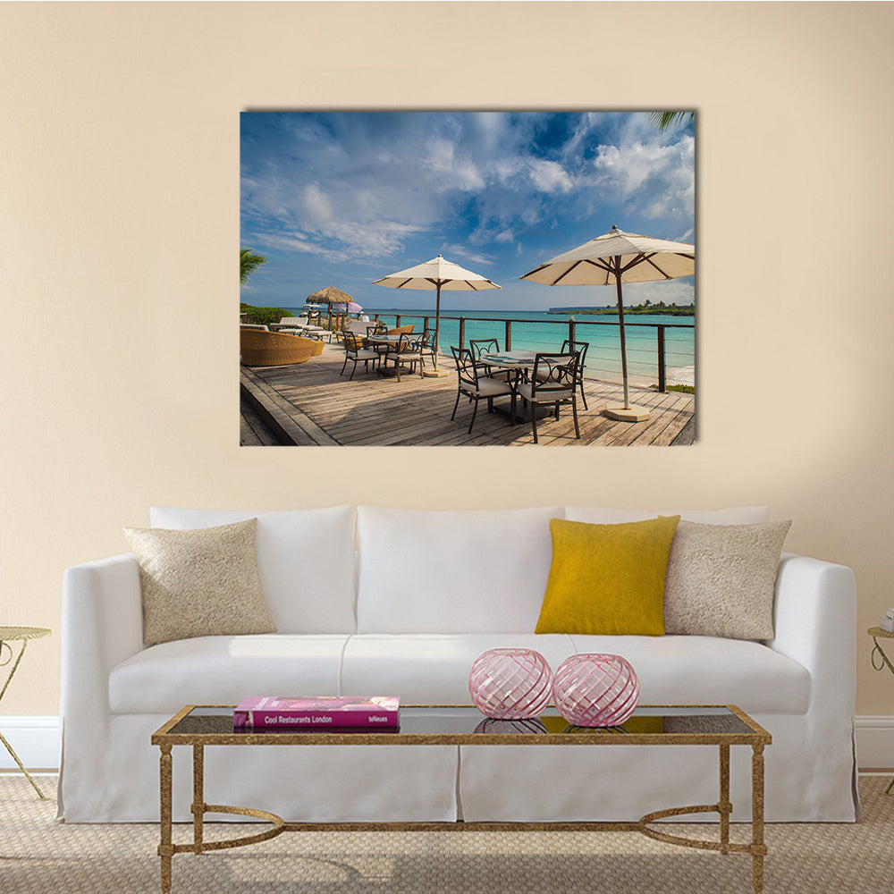 An Outdoor Restaurant At The Beach On The Remote Paradise Beach Multi Panel Canvas Wall Art