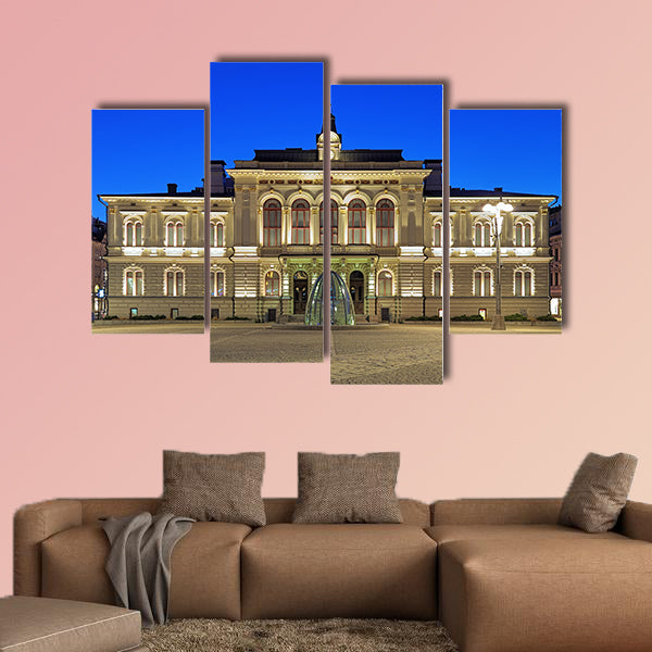 Evening view of the Tampere City Hall, Finland multi panel canvas wall art