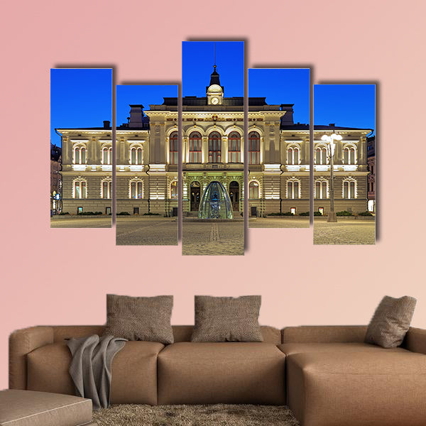 Evening view of the Tampere City Hall, Finland multi panel canvas wall art