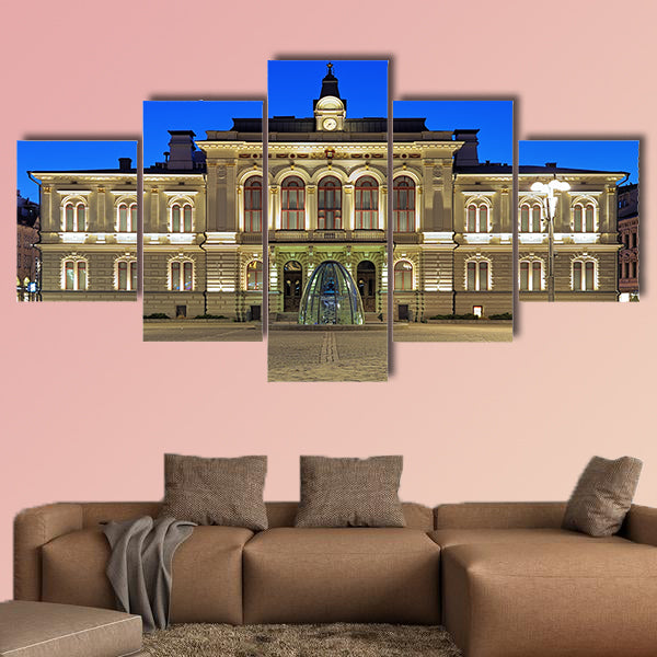 Evening view of the Tampere City Hall, Finland multi panel canvas wall art