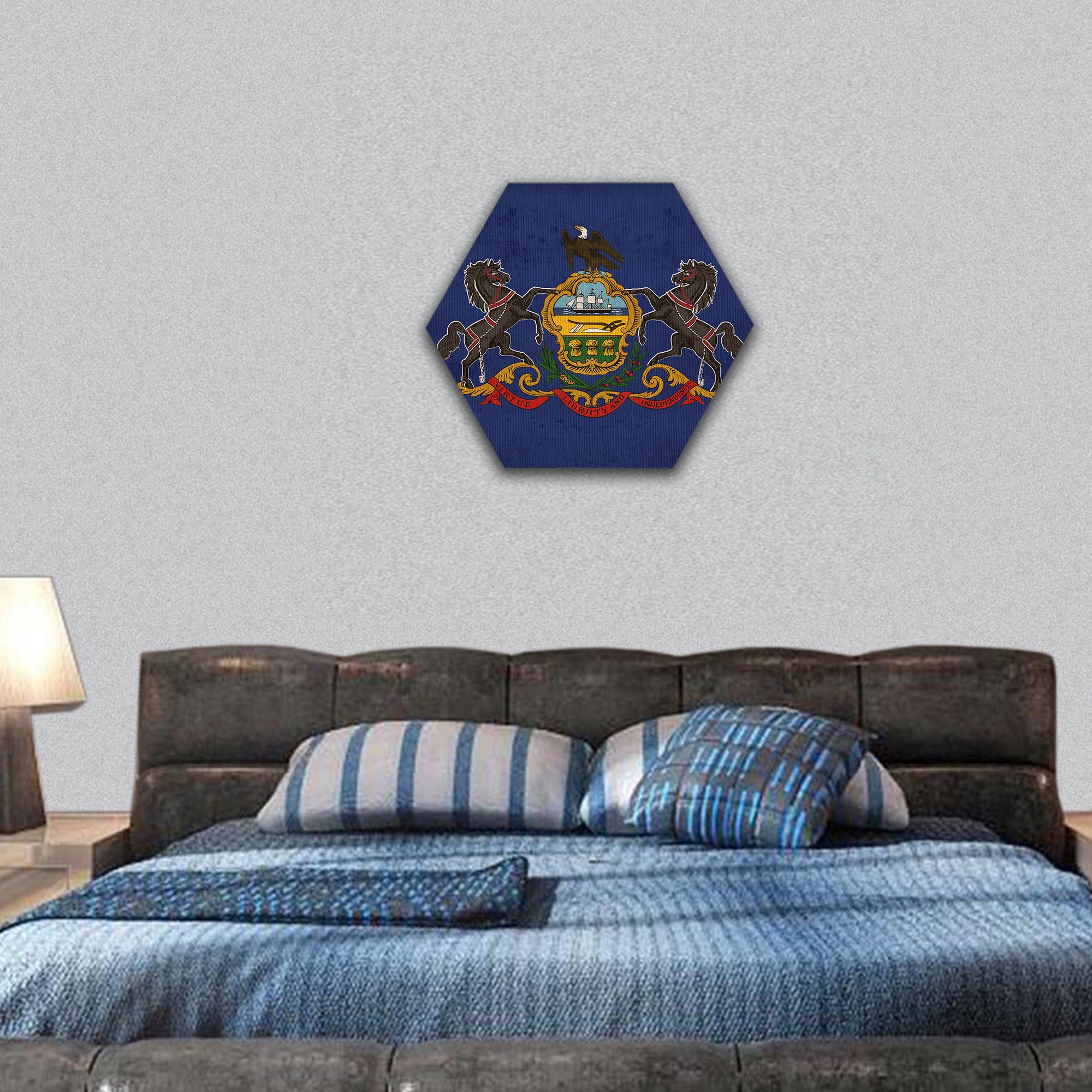 Pennsylvania flag , flag on fabric texture hexagonal canvas wall art