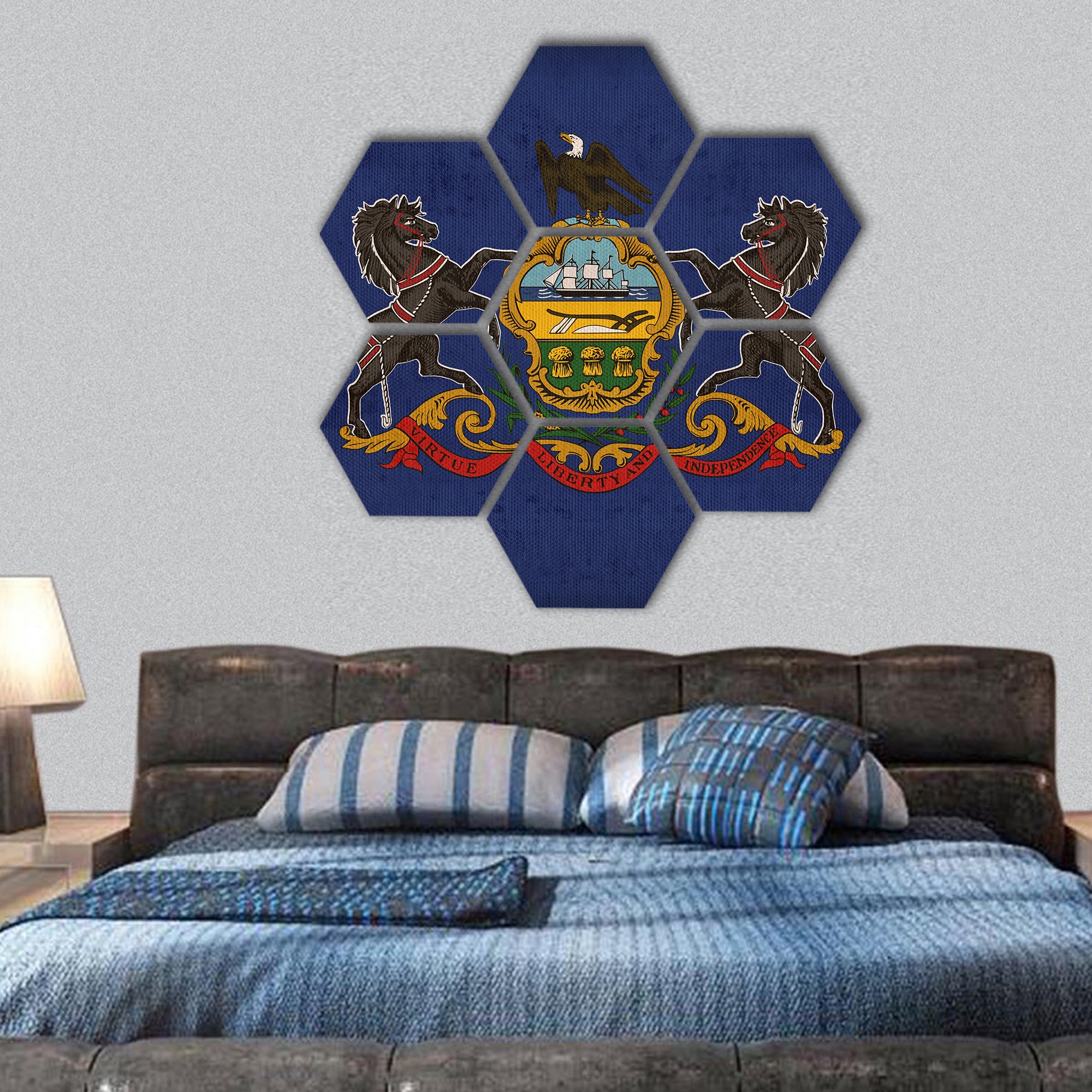 Pennsylvania flag , flag on fabric texture hexagonal canvas wall art