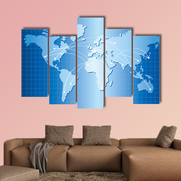 World map vector multi panel canvas wall art