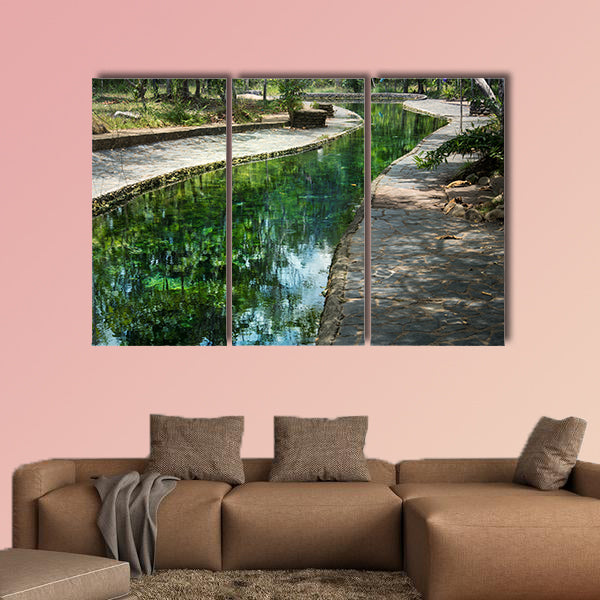 Hot spring well (tree reflect on water) multi panel canvas wall art
