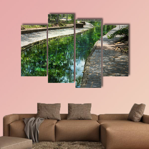 Hot spring well (tree reflect on water) multi panel canvas wall art
