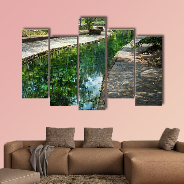 Hot spring well (tree reflect on water) multi panel canvas wall art