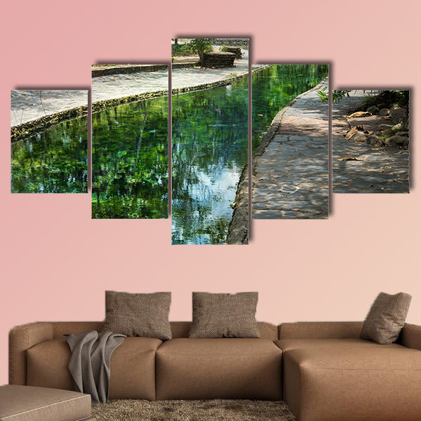 Hot spring well (tree reflect on water) multi panel canvas wall art