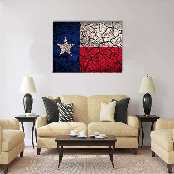 Texas flag pattern on crack soil texture,retro vintage style Multi panel canvas wall art