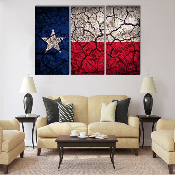 Texas flag pattern on crack soil texture,retro vintage style Multi panel canvas wall art
