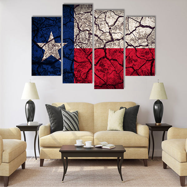 Texas flag pattern on crack soil texture,retro vintage style Multi panel canvas wall art