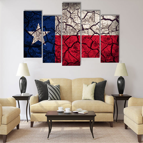 Texas flag pattern on crack soil texture,retro vintage style Multi panel canvas wall art