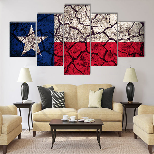 Texas flag pattern on crack soil texture,retro vintage style Multi panel canvas wall art