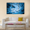 heavy traffic closeup, vehicles motion blur on viaduct with blue tone  multi panel canvas wall art